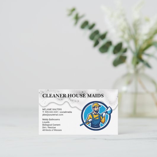 Cleaning Services | Janitor Holding Mop 名刺 (スタンド正面)