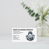 Cleaning Services | Maid with Broom Logo 名刺 (スタンド正面)