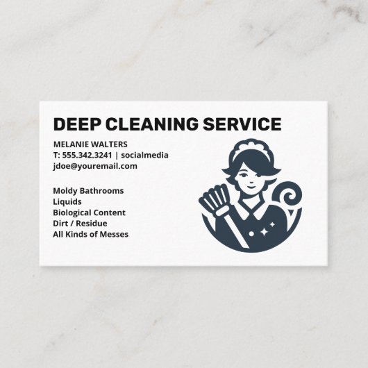 Cleaning Services | Maid with Broom Logo 名刺 (正面)