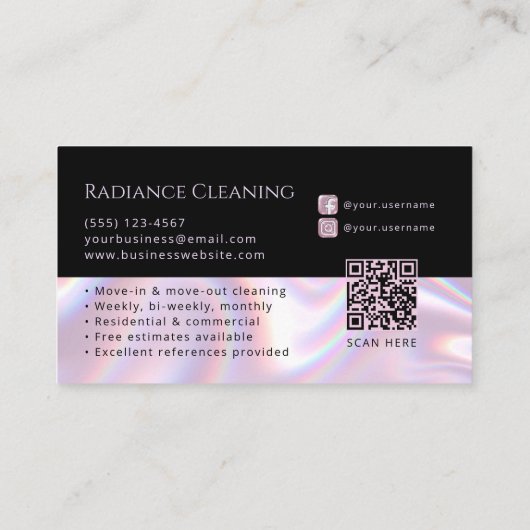 Cleaning Services Supplies Modern QR Code 名刺 (裏面)