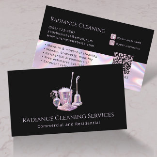 Cleaning Services Supplies Modern QR Code 名刺