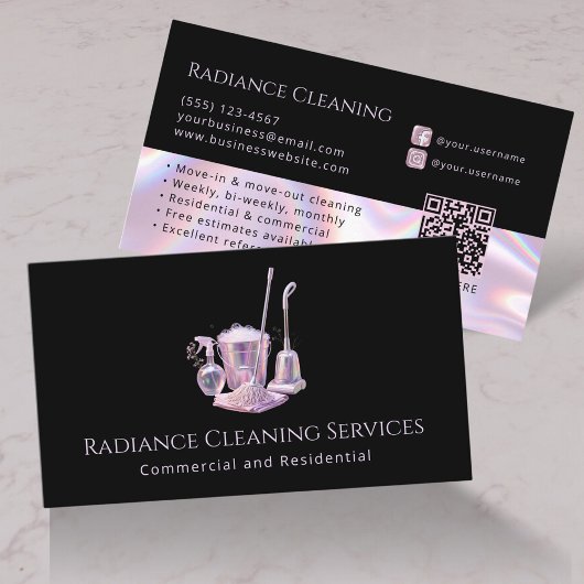 Cleaning Services Supplies Modern QR Code 名刺