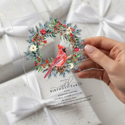 CLEAR ACRYLIC 100th Birthday Party Cardinal アクリル招待状