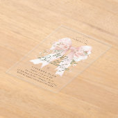 Clear Acrylic 100th Birthday Pink Bow Rose Floral アクリル招待状 (レイダウン)
