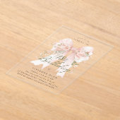 CLEAR ACRYLIC 18th Birthday Pink Bow Rose Floral アクリル招待状 (レイダウン)