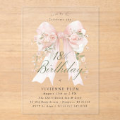 CLEAR ACRYLIC 18th Birthday Pink Bow Rose Floral アクリル招待状 (正面)