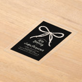 CLEAR ACRYLIC 40th Birthday Black White Pearl Bow アクリル招待状 (レイダウン)