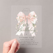 CLEAR ACRYLIC 60th Birthday Pink Bow Rose Floral I アクリル招待状 (インサイチュ (ポータブル))