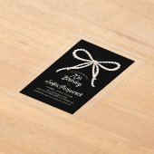 CLEAR ACRYLIC 70th Birthday Black White Pearl Bow アクリル招待状 (レイダウン)