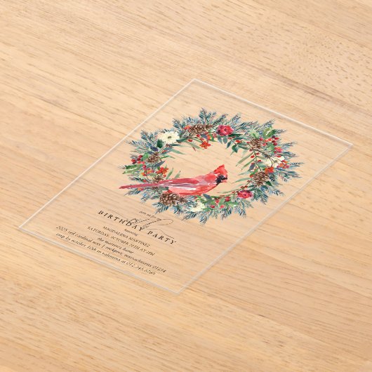 CLEAR ACRYLIC 85th Birthday Party Cardinal アクリル招待状 (レイダウン)