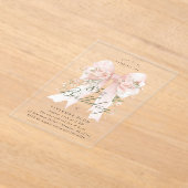 CLEAR ACRYLIC 85th Birthday Pink Bow Rose Floral アクリル招待状 (レイダウン)