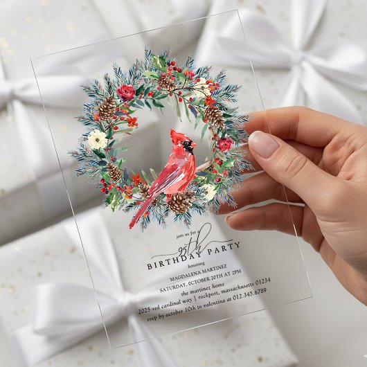 CLEAR ACRYLIC 95th Birthday Party Cardinal アクリル招待状