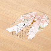 CLEAR ACRYLIC Girl First Holy Communion Pink Bow アクリル招待状 (レイダウン)