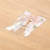 CLEAR ACRYLIC Girl First Holy Communion Pink Bow アクリル招待状 (レイダウン)
