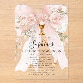 CLEAR ACRYLIC Girl First Holy Communion Pink Bow アクリル招待状 (正面)
