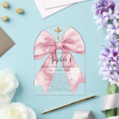 Clear Acrylic Girl's First Communion Pink Bow Arch アクリル招待状 (インサイチュ (ウェディング))