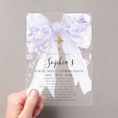 Clear Acrylic Purple Bow Rose First Communion アクリル招待状 (インサイチュ (ポータブル))