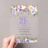 CLEAR ACRYLIC Purple Floral 21st Birthday Party アクリル招待状 (インサイチュ (ポータブル))