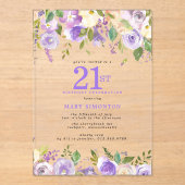 CLEAR ACRYLIC Purple Floral 21st Birthday Party アクリル招待状 (正面)