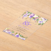 CLEAR ACRYLIC Purple Floral 85th Birthday Party アクリル招待状 (レイダウン)
