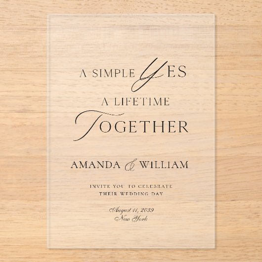 Clear Acrylic Wedding Invitation | Minimal Modern アクリル招待状 (正面)