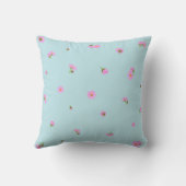 Clear Aqua Japanese Pink Cosmos Floral Pattern クッション (裏面)