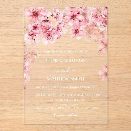 Clear Cherry Blossom Wedding アクリル招待状 (正面)
