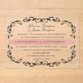 CLEAR Elegant Flourish Filligree White Wedding アクリル招待状 (正面)