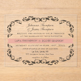 CLEAR Elegant Flourish Filligree White Wedding アクリル招待状