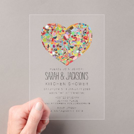 CLEAR Food Heart Kitchen Tea Bridal Shower Party アクリル招待状 (インサイチュ (ポータブル))