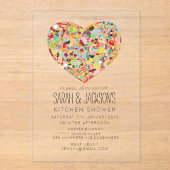 CLEAR Food Heart Kitchen Tea Bridal Shower Party アクリル招待状 (正面)