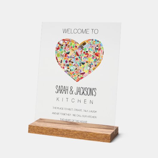 CLEAR Food Love Heart Kitchen Welcome Sign アクリルサイン (傾斜)