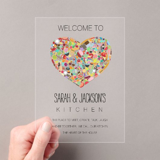 CLEAR Food Love Heart Kitchen Welcome Sign アクリル招待状 (インサイチュ (ポータブル))