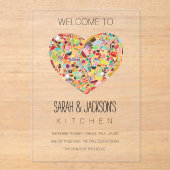 CLEAR Food Love Heart Kitchen Welcome Sign アクリル招待状 (正面)