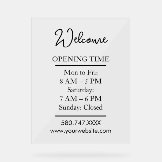 Clear Modern Small Business Hours Display アクリルサイン (正面)