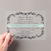 CLEAR Navy Elegant Victorian Filigree Wedding アクリル招待状 (インサイチュ (ポータブル))