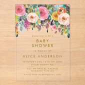 CLEAR Painted Floral Baby Shower Invite アクリル招待状 (正面)