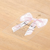 CLEAR Pink Toile Bow Girl First Communion Arch アクリル招待状 (レイダウン)