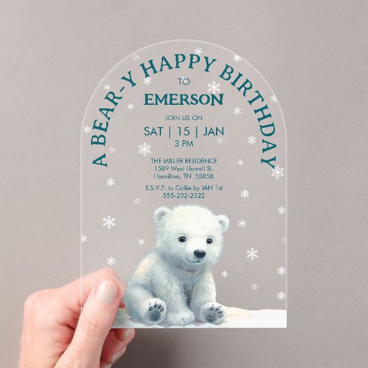 Clear Polar Bear Birthday アクリル招待状 (インサイチュ (ポータブル))