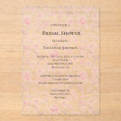 Clear Pretty Pink Roses Floral Bridal Shower アクリル招待状 (正面)