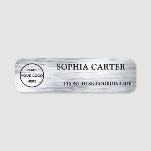 Clear Silver Hairline Classic Name Badge Custom 名札 (正面)