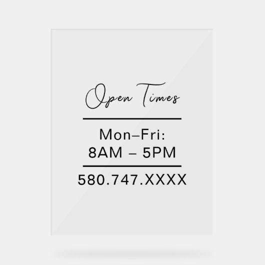 Clear Small Business Hours door sign アクリルサイン (正面)