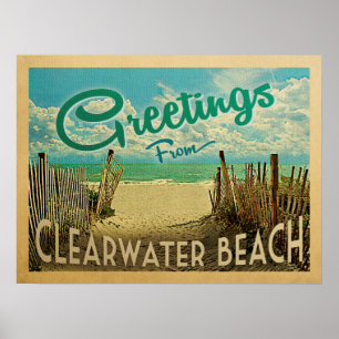 Clearwaterのビーチのヴィンテージ旅行 ポスター