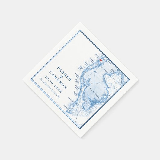 ClearwaterビーチFLマップエレガントネイビーブルー結婚ズ スタンダードカクテルナプキン (角)