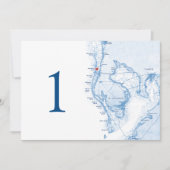 ClearwaterビーチFLマップブルー結婚のテーブル番号 招待状 (正面)