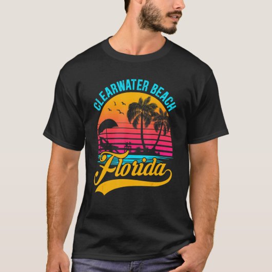 Clearwater Beach Florida Palm Tree Island Retro Su Tシャツ (正面)