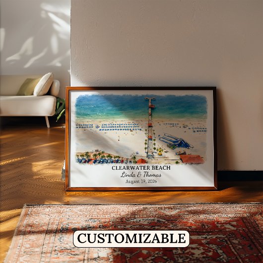 Clearwater Beach Florida Poster, Watercolor ポスター