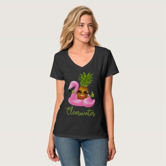 Clearwater Florida Beach Tropical  Flamingo Pineap Tシャツ (正面フル)