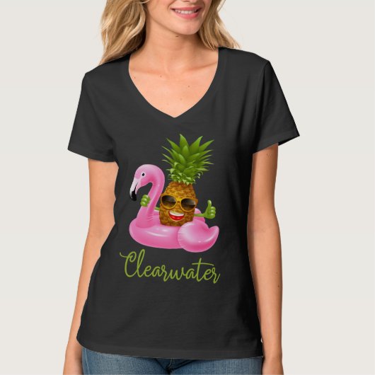Clearwater Florida Beach Tropical  Flamingo Pineap Tシャツ (正面)