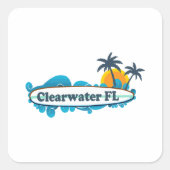 Clearwater Florida - Surfデザイン。 スクエアシール (正面)